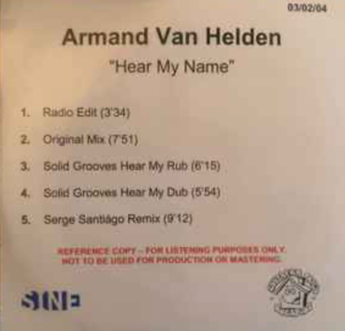 Hear My Name UK CD promo